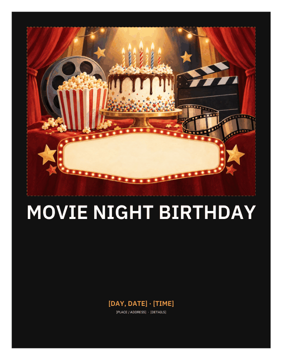 Preview of Movie Night Birthday Poster